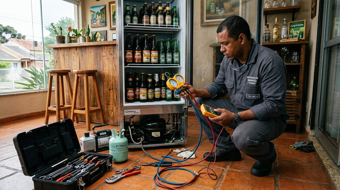 Técnico de conserto de cervejeira em residência em Bauru‑SP